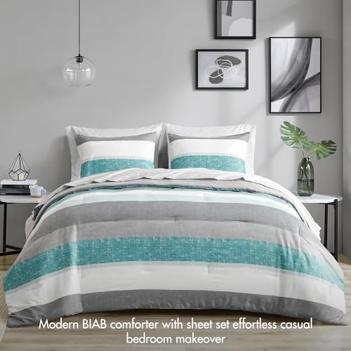 Queen Aqua/Grey 7 Piece Microfiber Comforter Set E118103