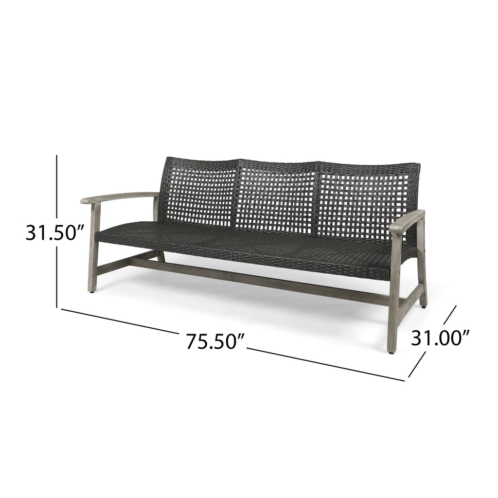 Light Gray Wood and Wicker Outdoor Sofa B24997