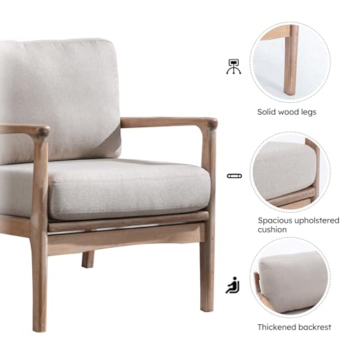 Set of 2 Upholstered Linen Fabric Armchair with Solid Wood Frame Q9568