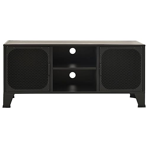 Gray Metal and MDF TV Stand with Mesh Doors and Shelf B9109