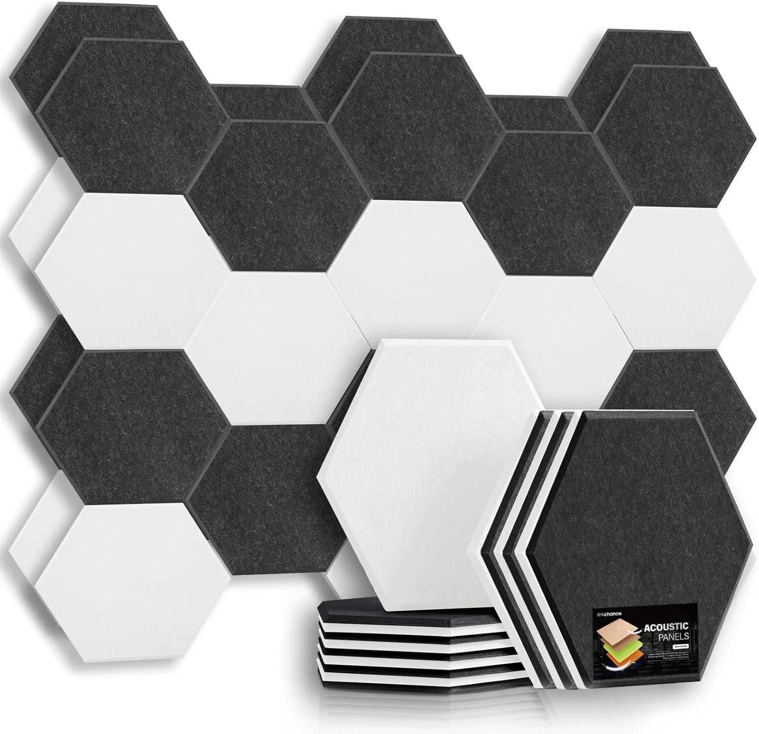 Self Adhesive Hexagon Acoustic Panels 12 Pieces Black Pack of 2 D63808