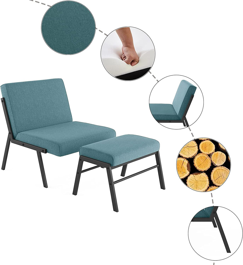 Blue Linen Upholstered Accent Chair with Ottoman U16363