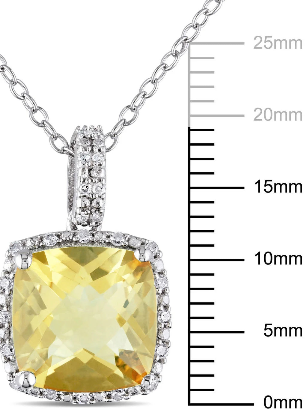 Sterling Silver Citrine and Diamond Halo Pendant with Chain R35885
