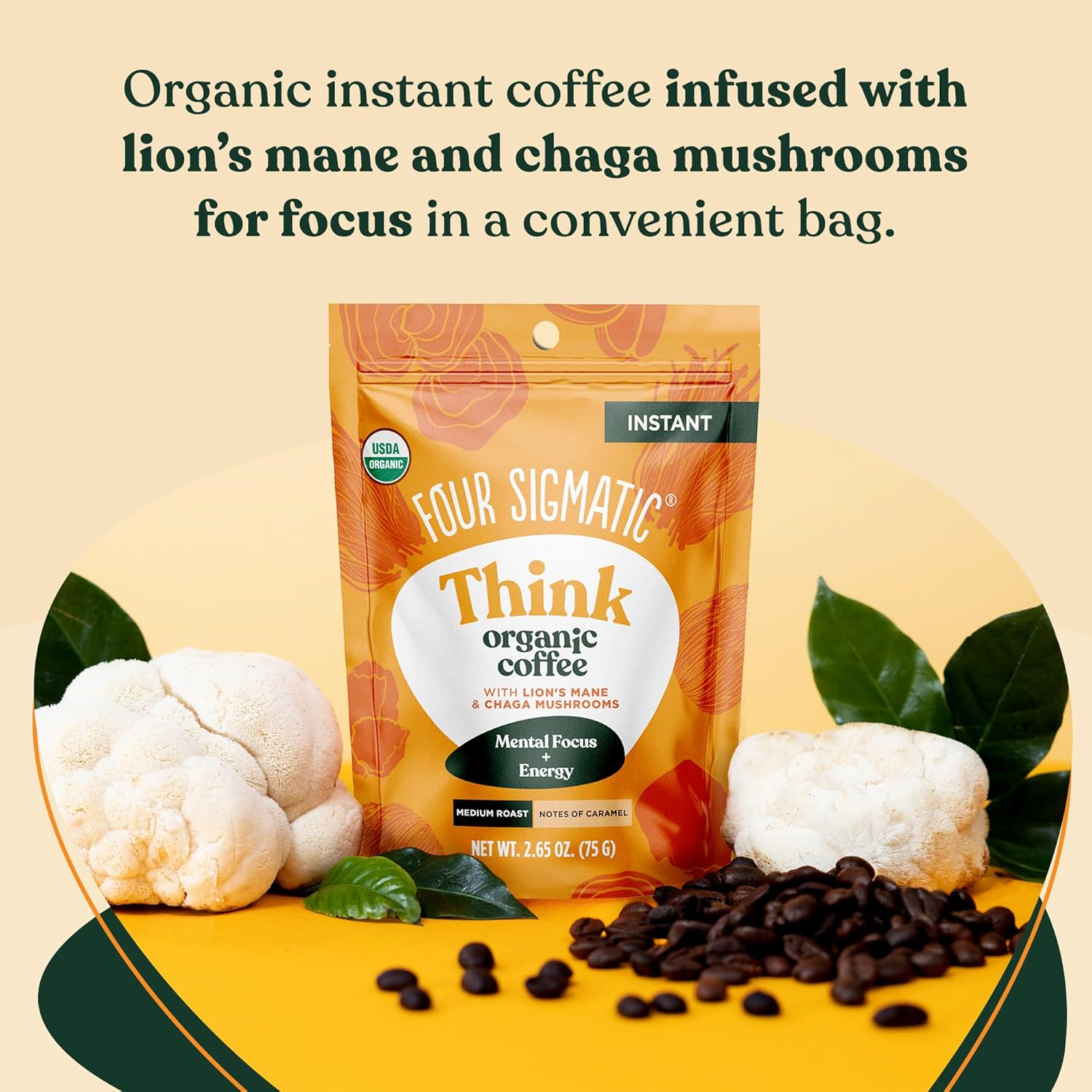 Organic Mushroom Coffee Instant Mix with Lion's Mane and Chaga, 30 Serving Canister X97731