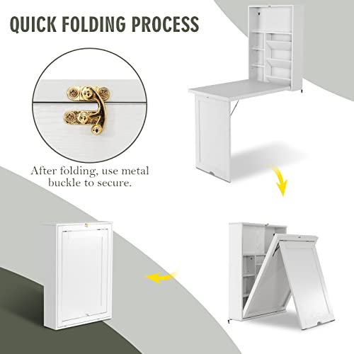 Black Folding Wall-Mounted Desk with Storage Bookcases T9881