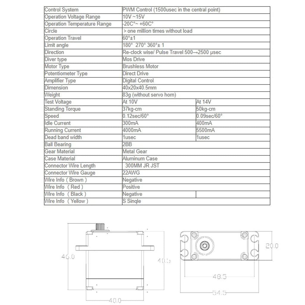50kg 14V Waterproof IP67 Digital Brushless Servo Motor B8276