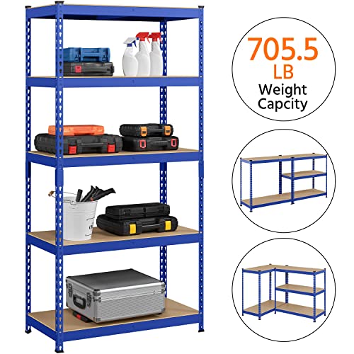 5 Tier Heavy Duty Adjustable Metal Shelving Unit, Blue V839