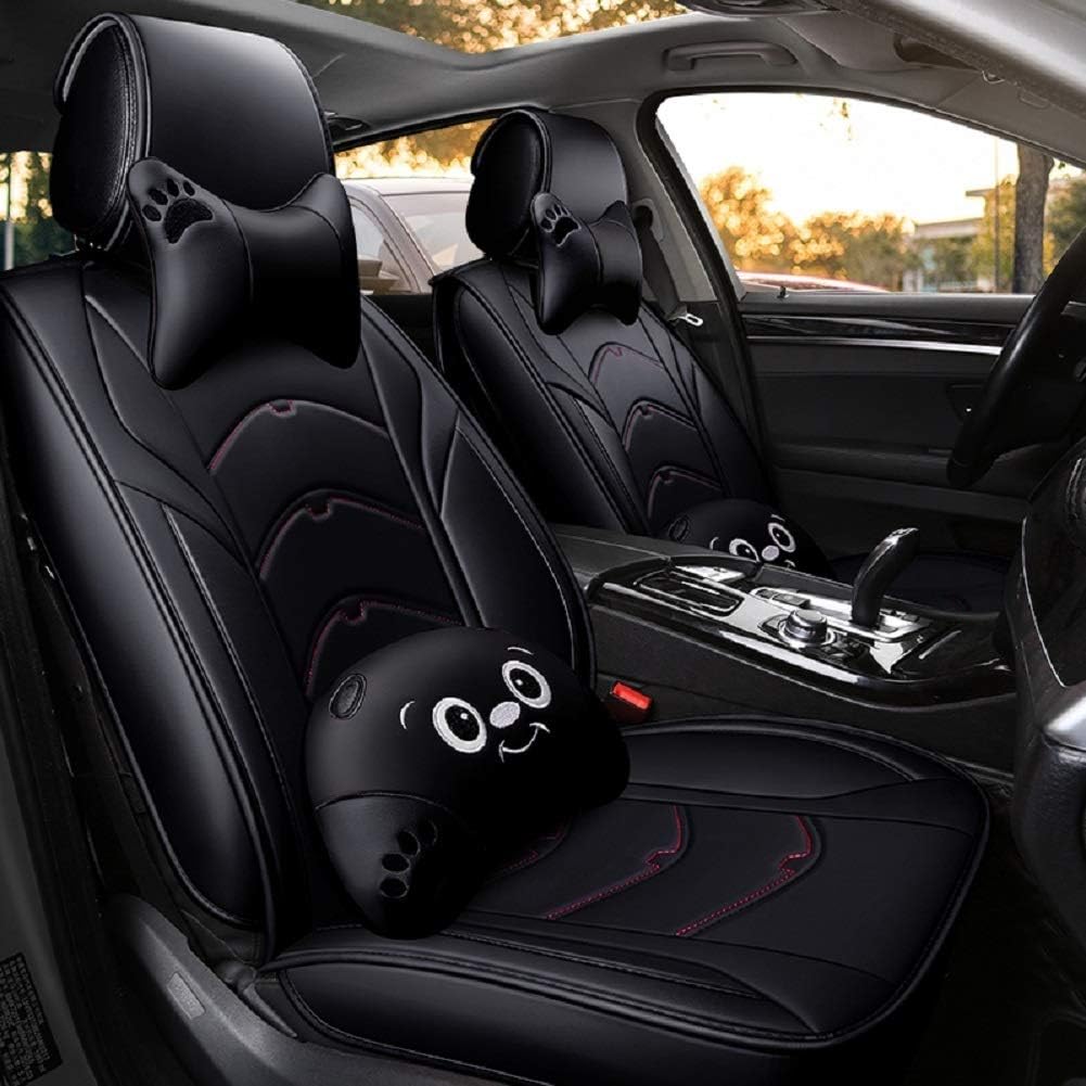 Black-Pink Leather 5 Seat Full Set Seat Cover Cushion Y2522