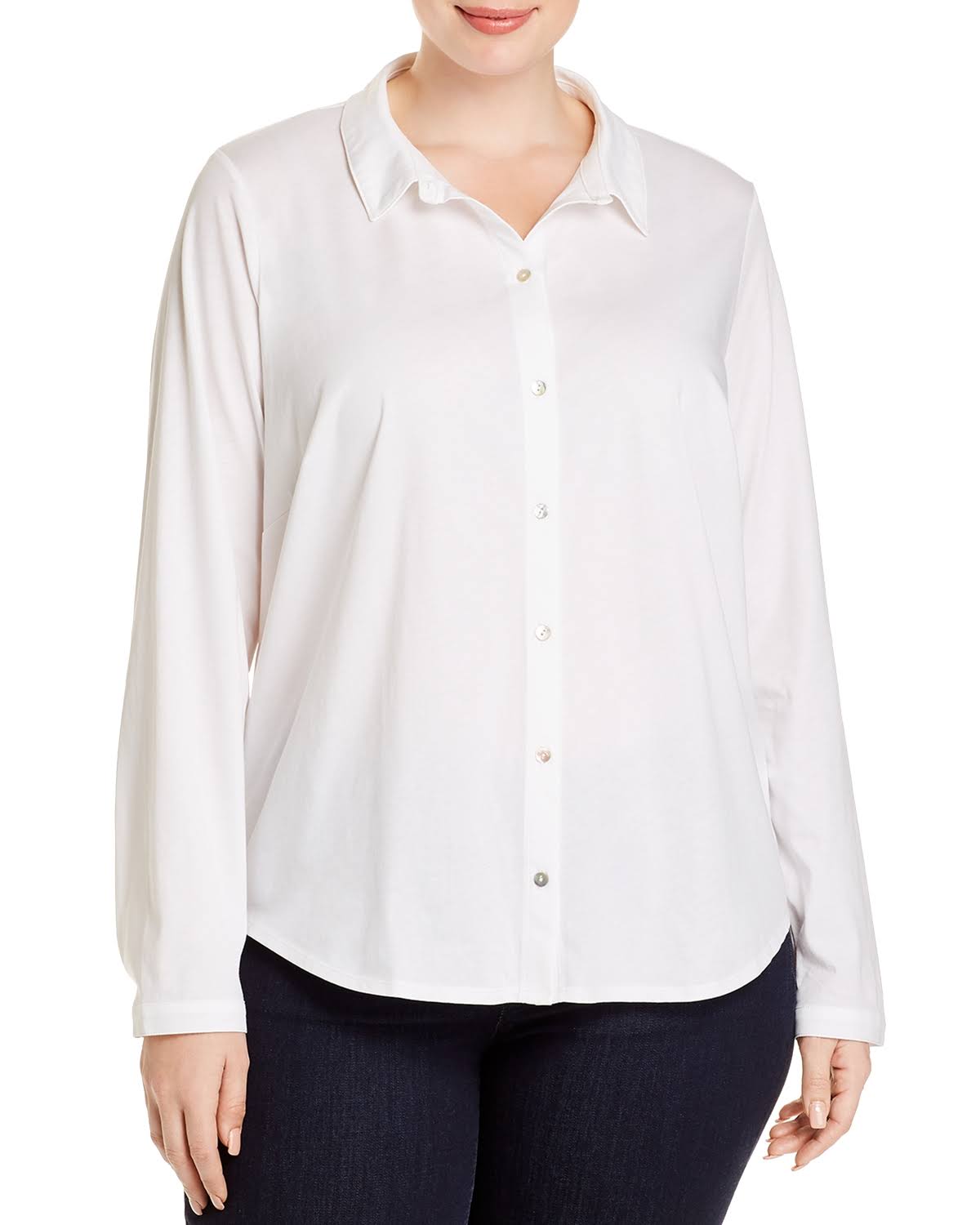 White Organic Cotton Button-Down Top U9704
