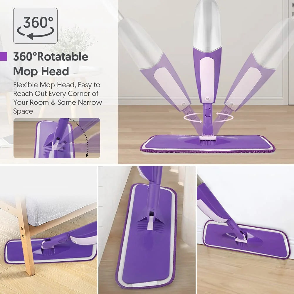 Spray Mop with 550ML Refillable Bottle, 3 Washable Microfiber Pads H26334