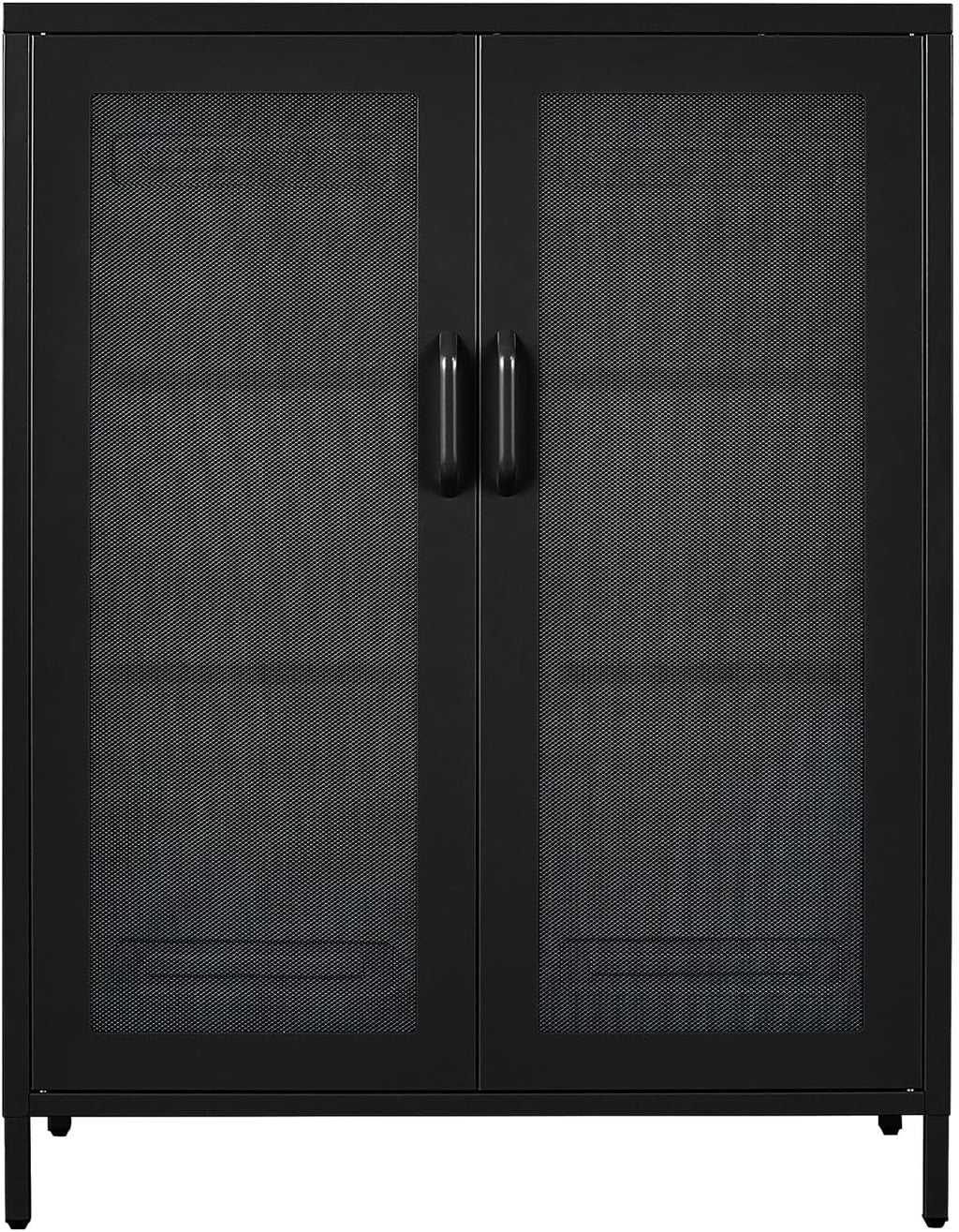 Metal Storage Cabinet with 2 Adjustable Shelves, 41.7 Black Garage Cabinets with Doors and Lock C8969