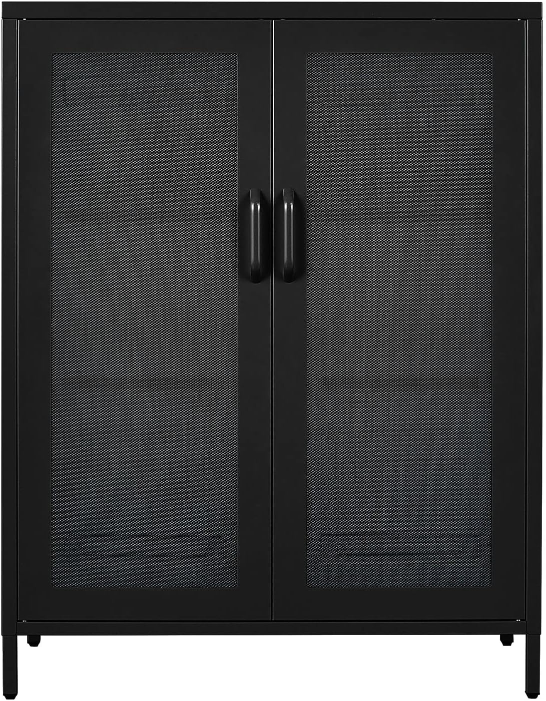 Metal Storage Cabinet with 2 Adjustable Shelves, 41.7 Black Garage Cabinets with Doors and Lock C8969
