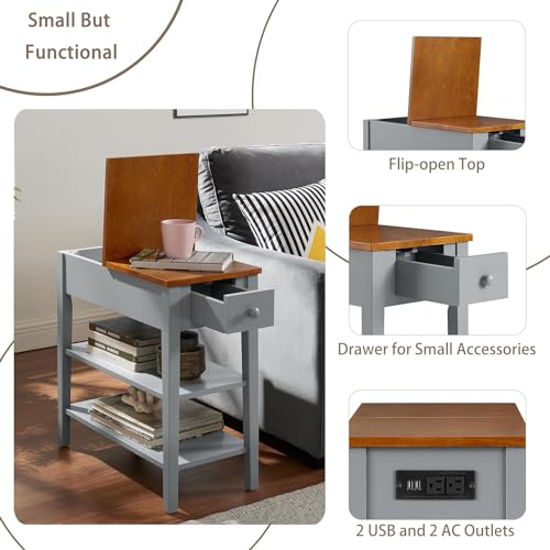 Gray Side Table with Charging Post and Storage Cabinet M730561