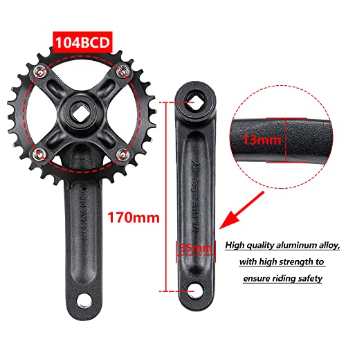 Single Speed Square Taper Crankset 170mm 104BCD 32T Narrow Wide Tooth Black Chainring N427