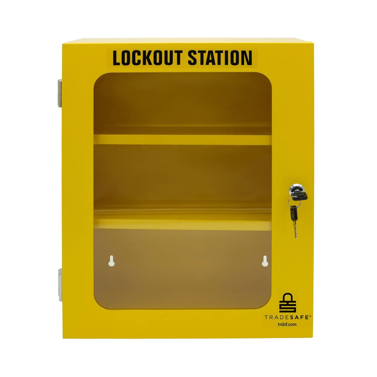 Yellow Steel Plate Wall-Mountable Lockout Tagout Storage Cabinet with 2 Movable Shelf Partitions D69794