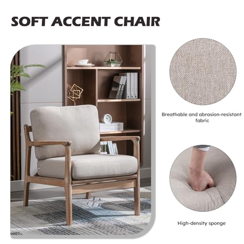Set of 2 Upholstered Linen Fabric Armchair with Solid Wood Frame Q9568