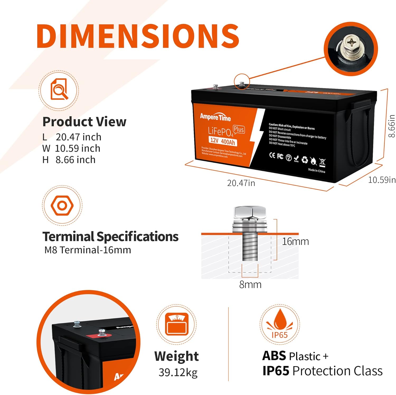 12V 400Ah Deep Cycle LiFePO4 Battery Pack with Built-in 250A BMS F212