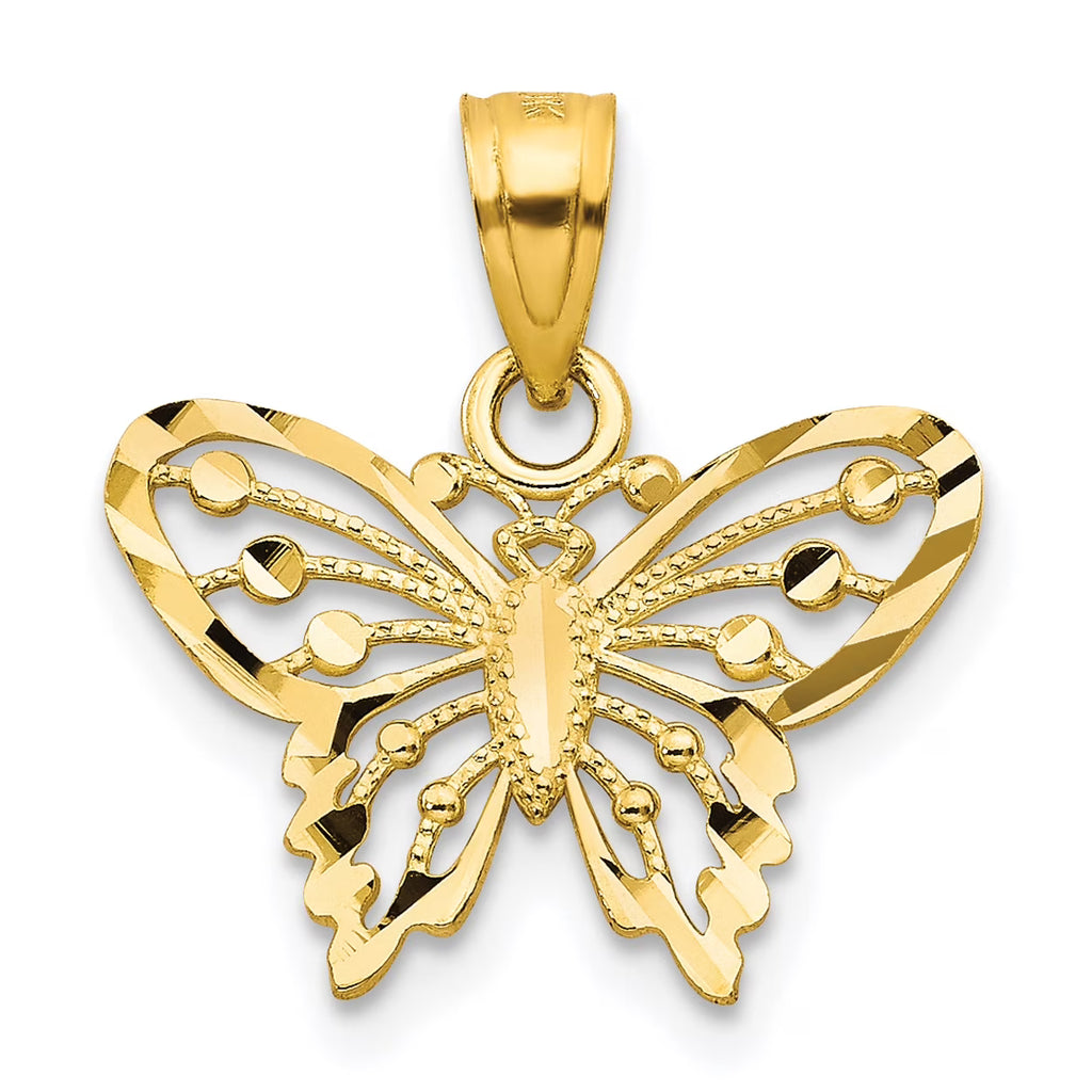 10K Yellow Gold Diamond-Cut Butterfly Pendant Charm R474659