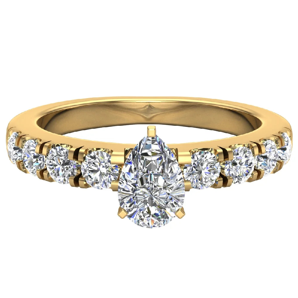 Pear Cut Solitaire Diamond Ring 18K Gold 1.00 Carat X6032