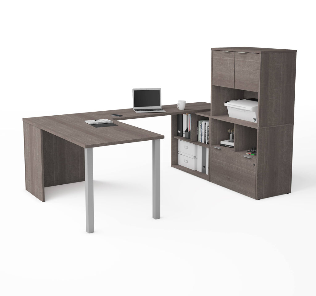 Bark Gray U-Desk with Hutch A499785