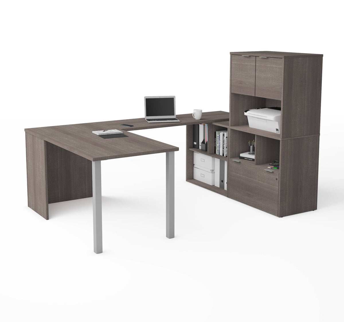 Bark Gray U-Desk with Hutch A499785