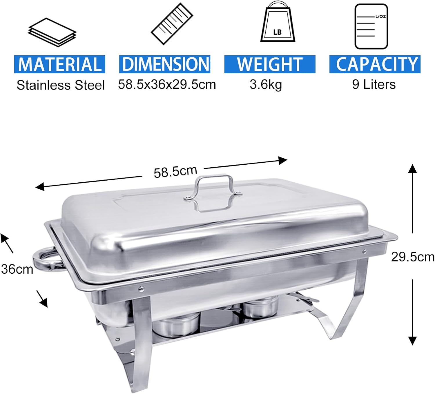 Chafing Dish Buffet Set 4 Pack 8QT Half Size Food Warmer Chafer Complete Set with Water Pan, Chafing Fuel Holder U110