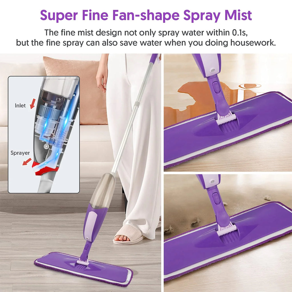 Spray Mop with 550ML Refillable Bottle, 3 Washable Microfiber Pads H26334