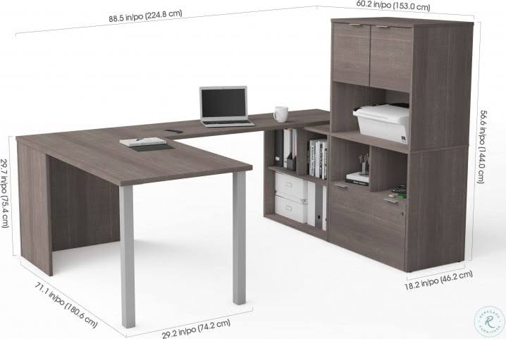Bark Gray U-Desk with Hutch A499785