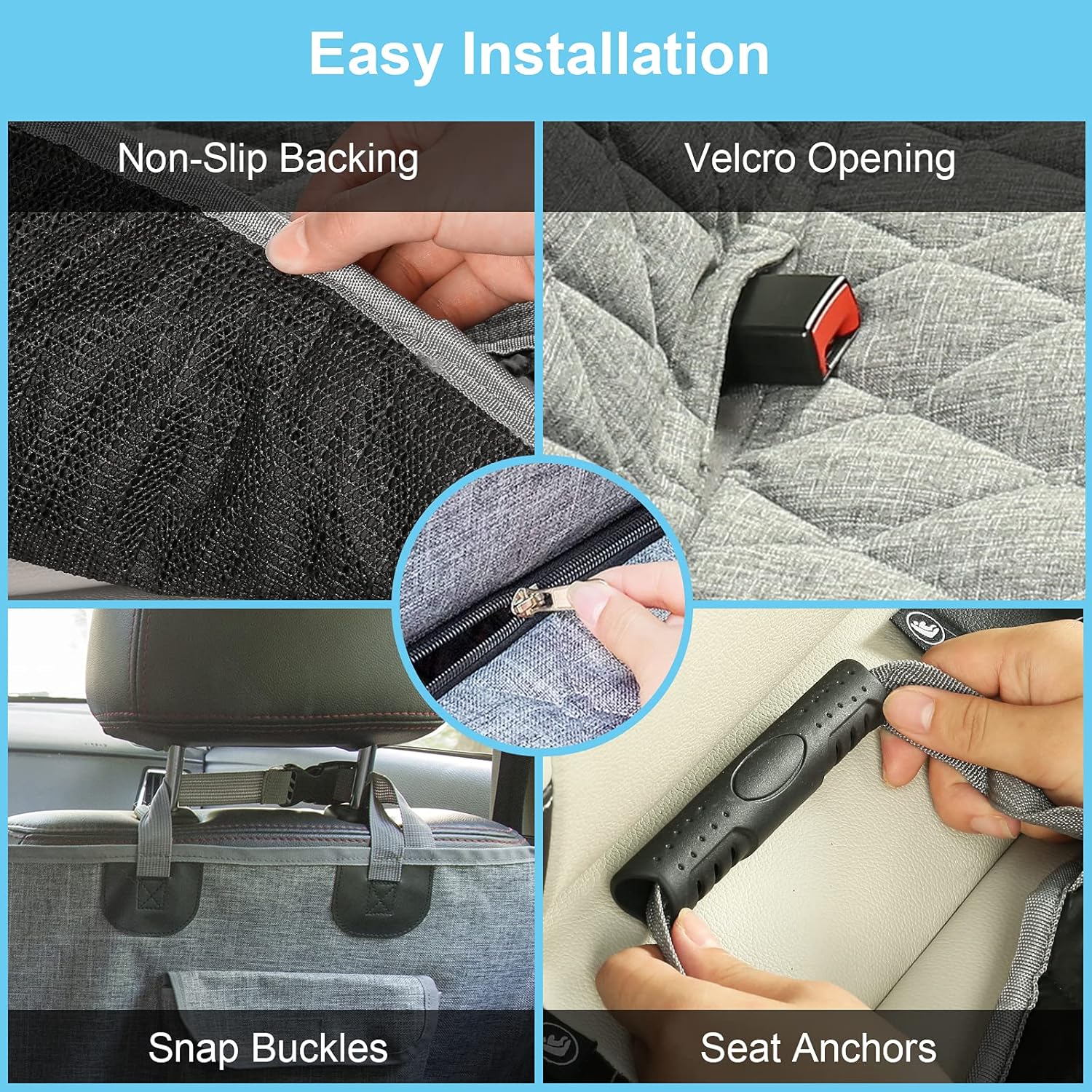 Gray Waterproof Dog Car Seat Cover with Mesh Window P5181