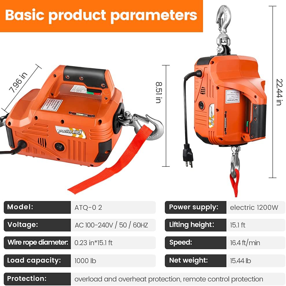 Portable Electric Winch 1000 Ib Pulling Capacity with Wireless Remote Control F36509