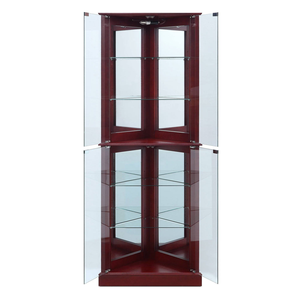 Cherry 5 Sided Lighted Corner Curio Cabinet W964