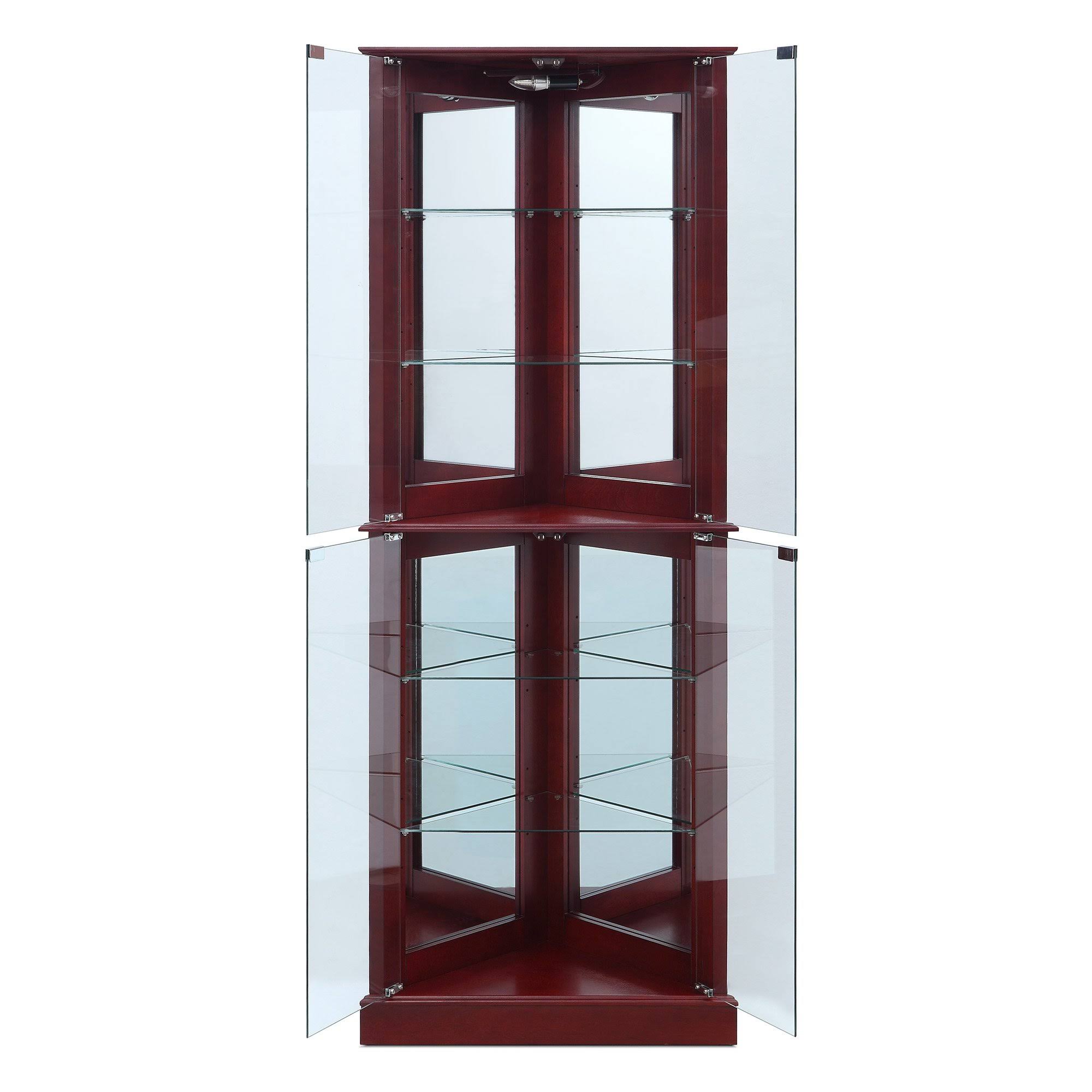 Cherry 5 Sided Lighted Corner Curio Cabinet W964