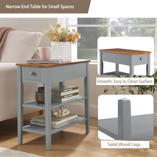 Gray Side Table with Charging Post and Storage Cabinet M730561
