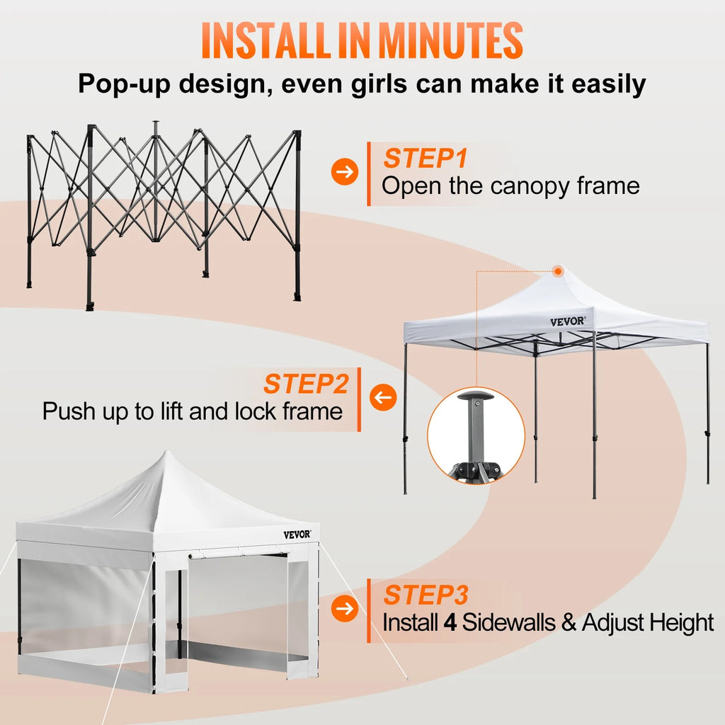 White 10 x 10 ft Pop Up Canopy Tent with Removable Sidewalls and Wheeled Bag A4230