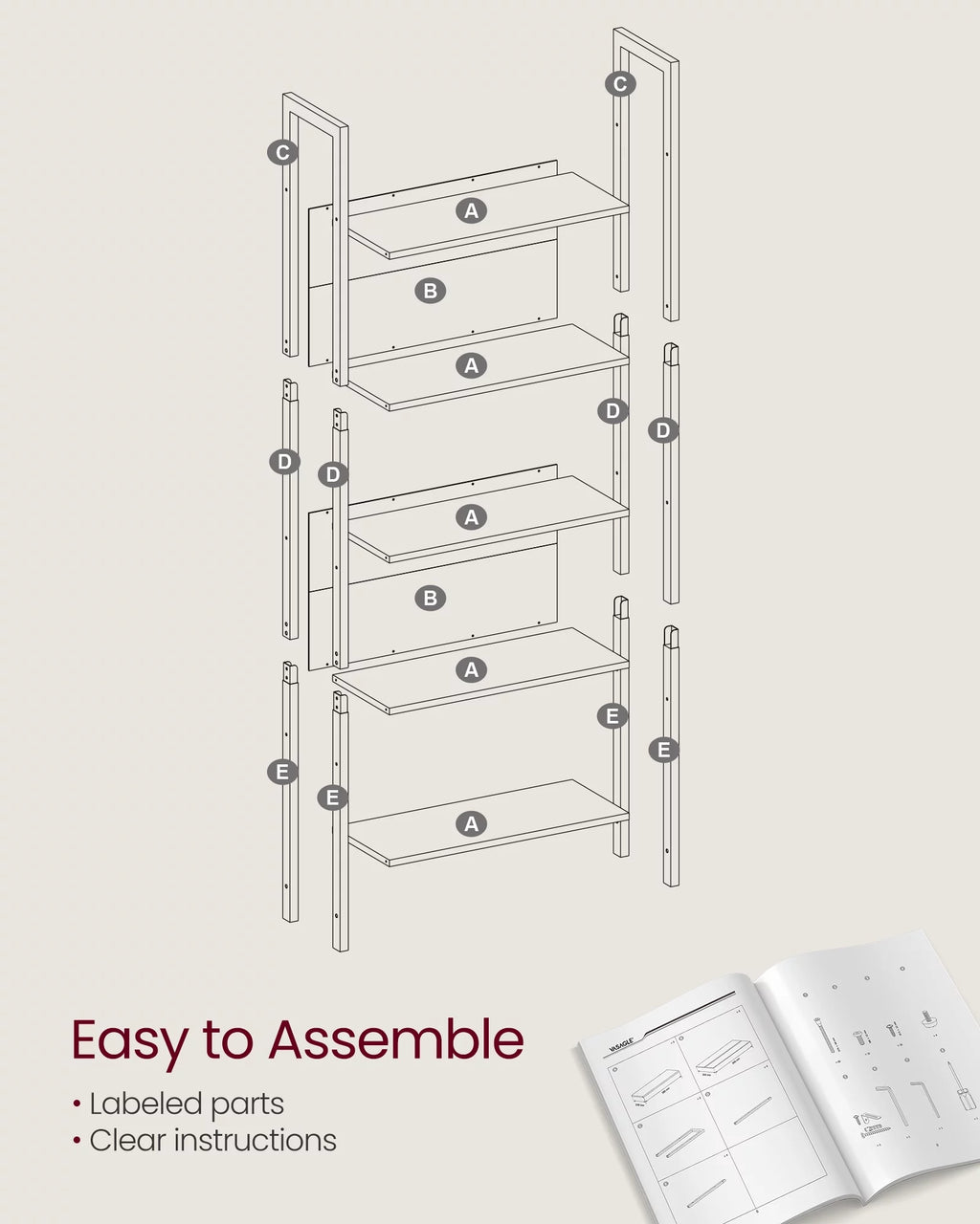 5 Tier Rustic Walnut Black Bookshelf X28249