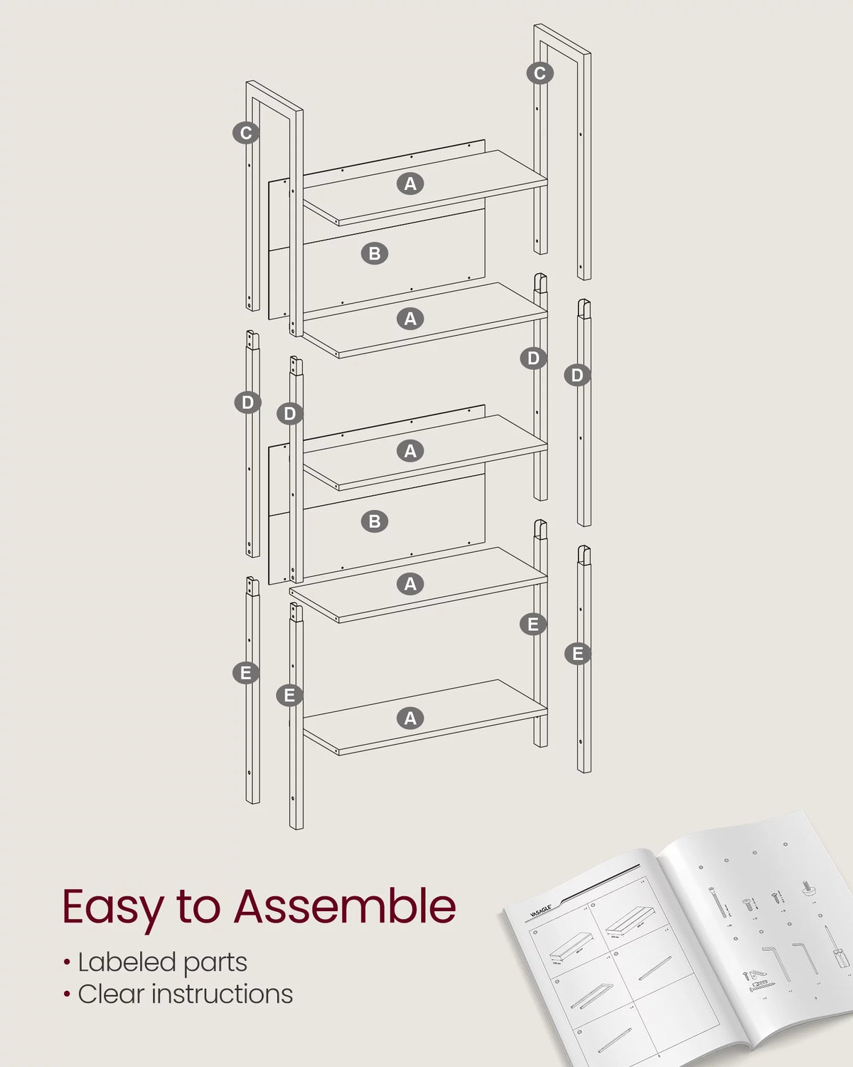 5 Tier Rustic Walnut Black Bookshelf X28249