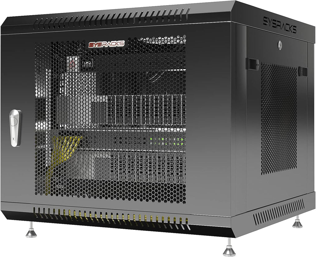 Locking 9U Wall Mount Server Rack with Casters and Shelf K3350