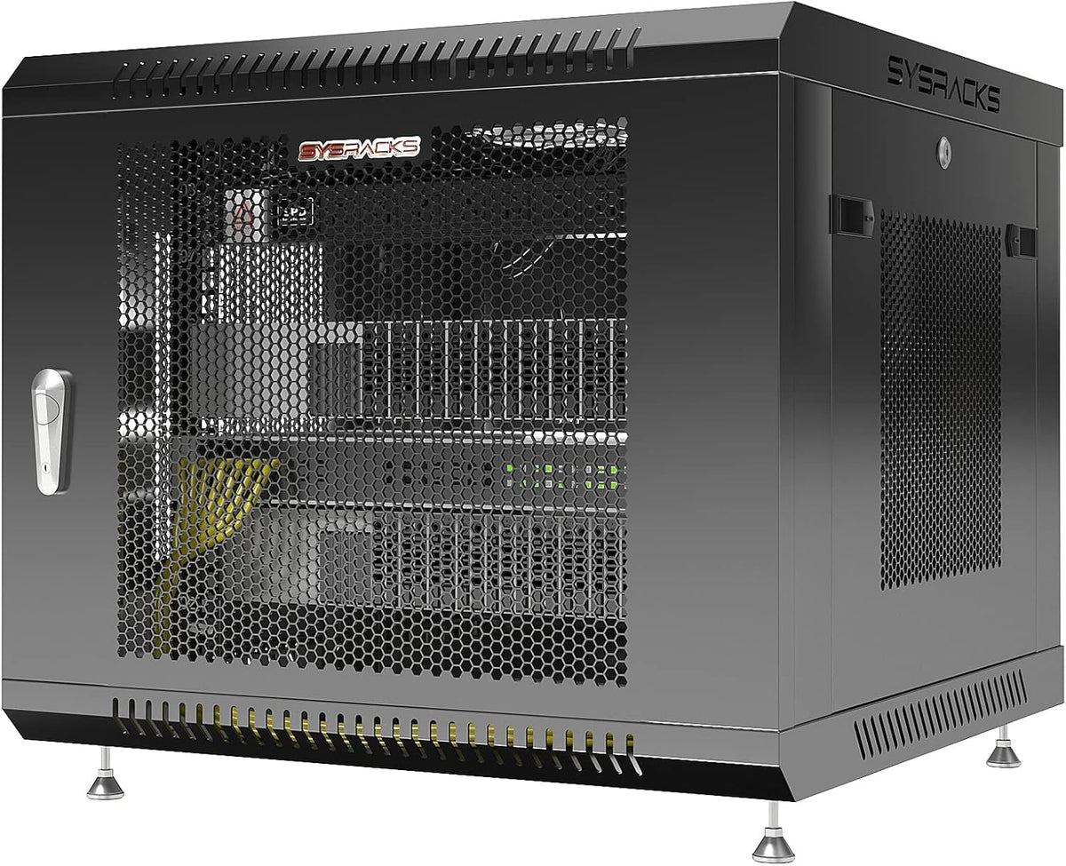 Locking 9U Wall Mount Server Rack with Casters and Shelf K3350