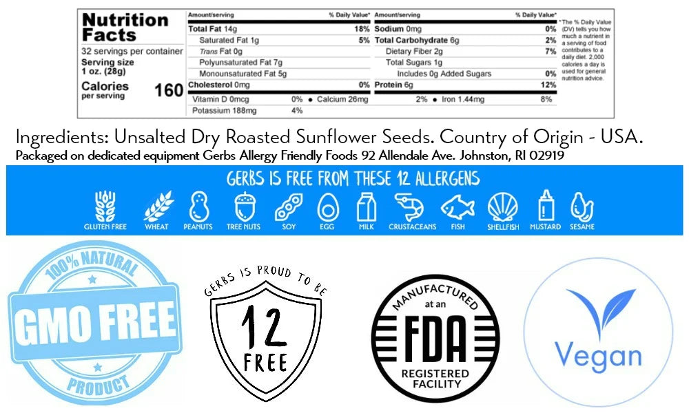 Unsalted Roasted Sunflower Seed Kernels 2 LBS Z453
