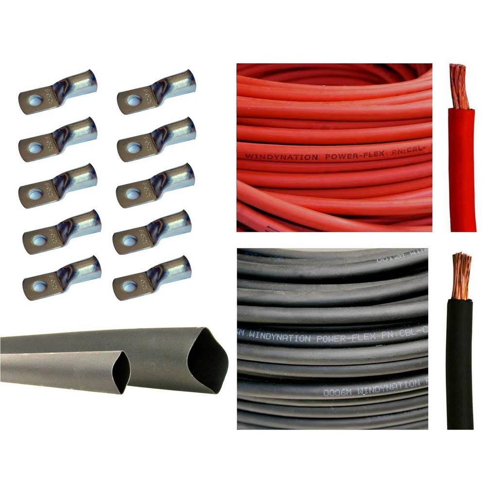40 ft 2 AWG 10-Piece 3/8 in Tinned Copper Cable Lug Terminal Connectors with 3 ft Heat Shrink Tubing J711