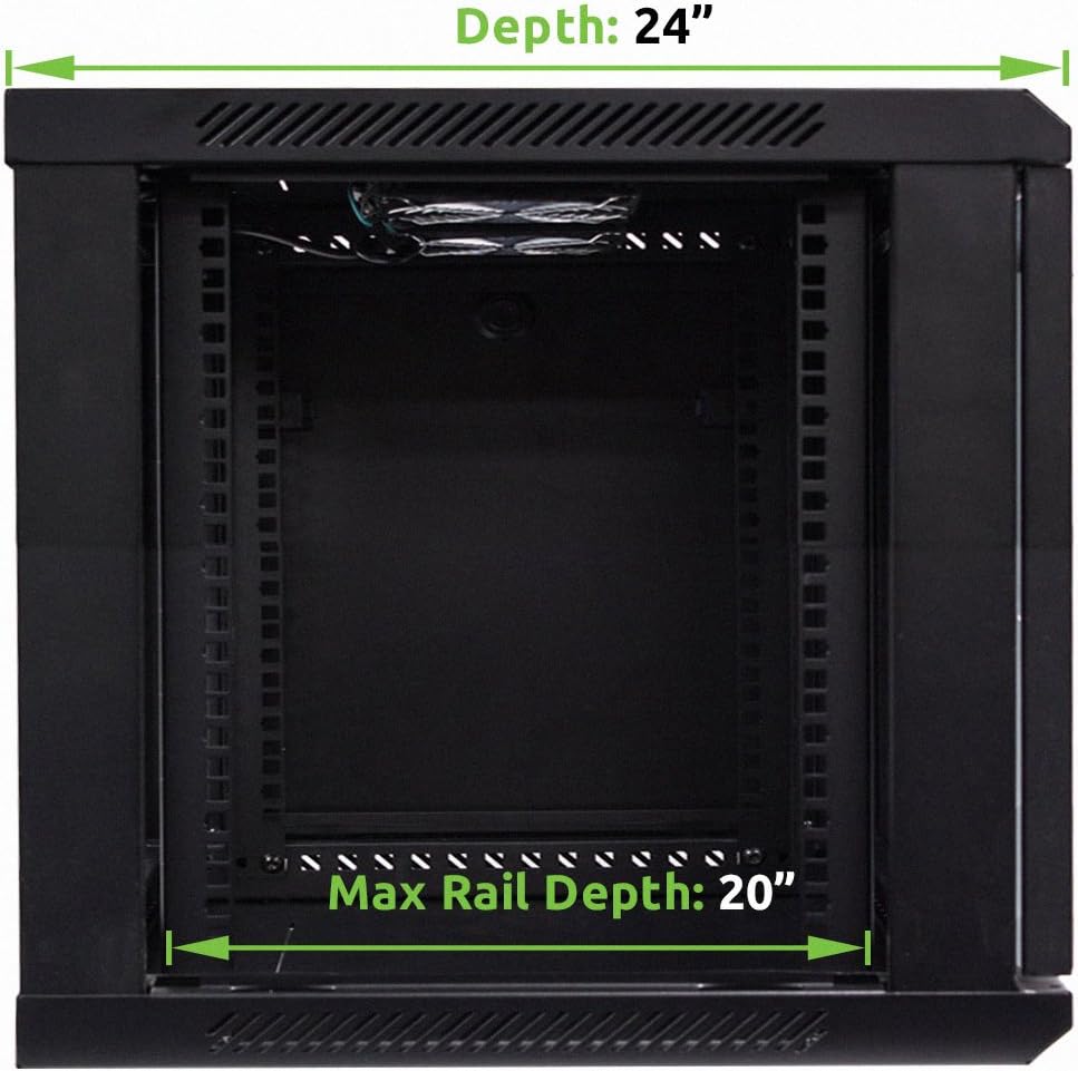 9U Wallmount Cabinet Enclosure 19-Inch Server Network Rack with Locking Glass Door Black D488309