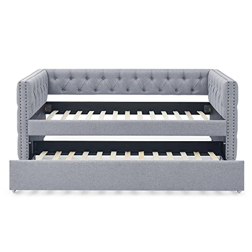 Fabric Upholstered Twin Size Daybed with Trundle H397