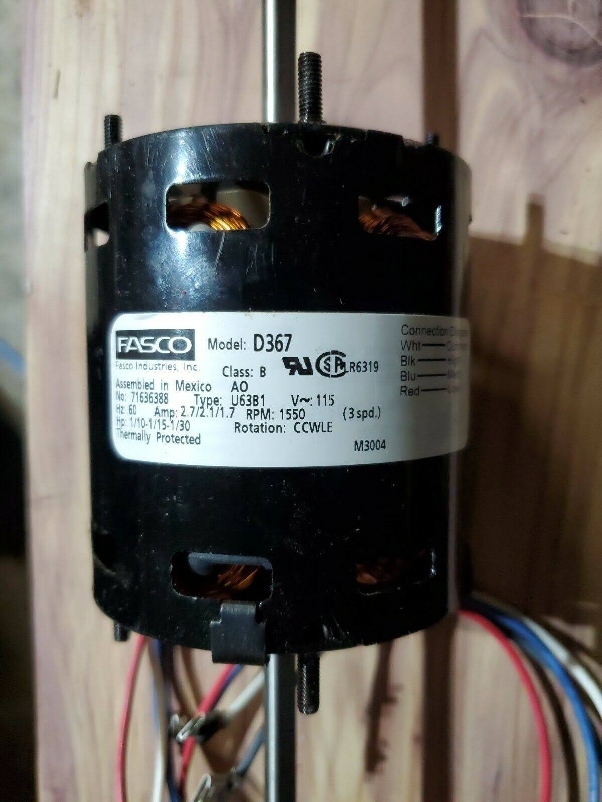 1/10 HP 1550 RPM 3-Speed 3.3x22 Diameter 115 Volts Fan Motor Q3258