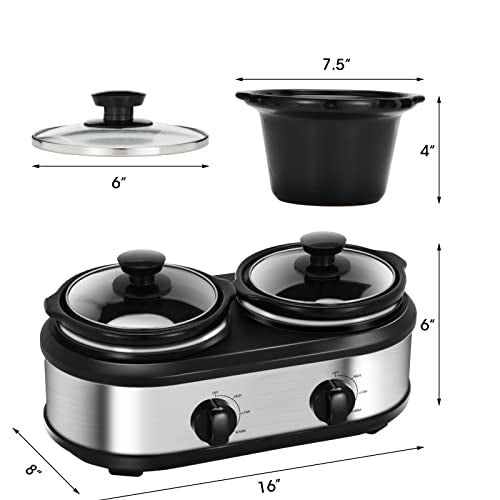 Double Slow Cooker with 2 X 1.25QT Ceramic Pots and Glass Lid U444