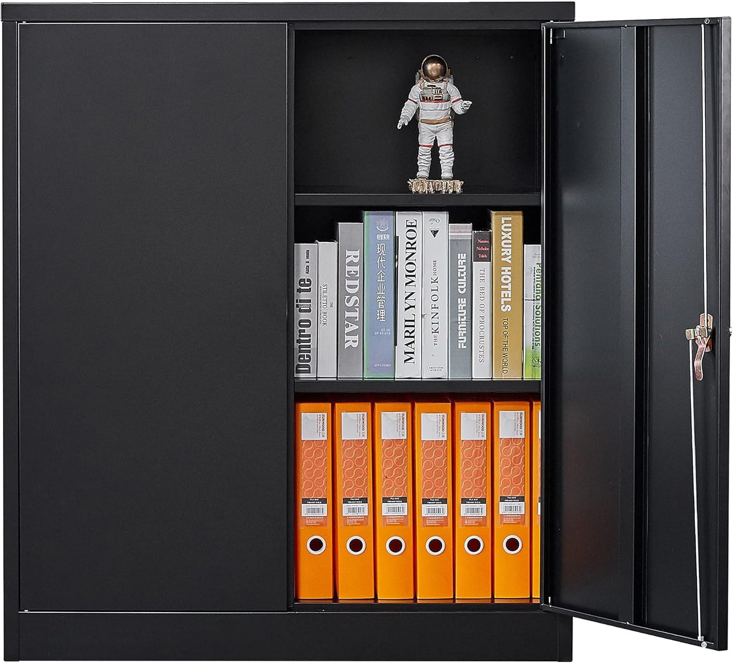 Metal Storage Cabinet with 2 Adjustable Shelves, 41.7 Black Garage Cabinets with Doors and Lock C8969