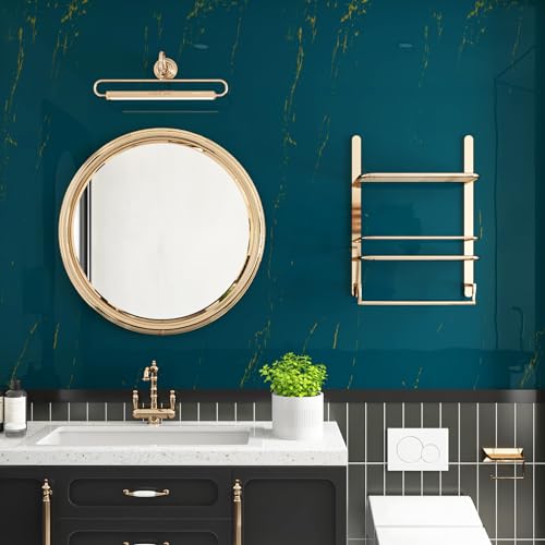 Dark Teal Blue and Gold Marble Peel and Stick Vinyl Contact Paper 15.8x78.8 P500