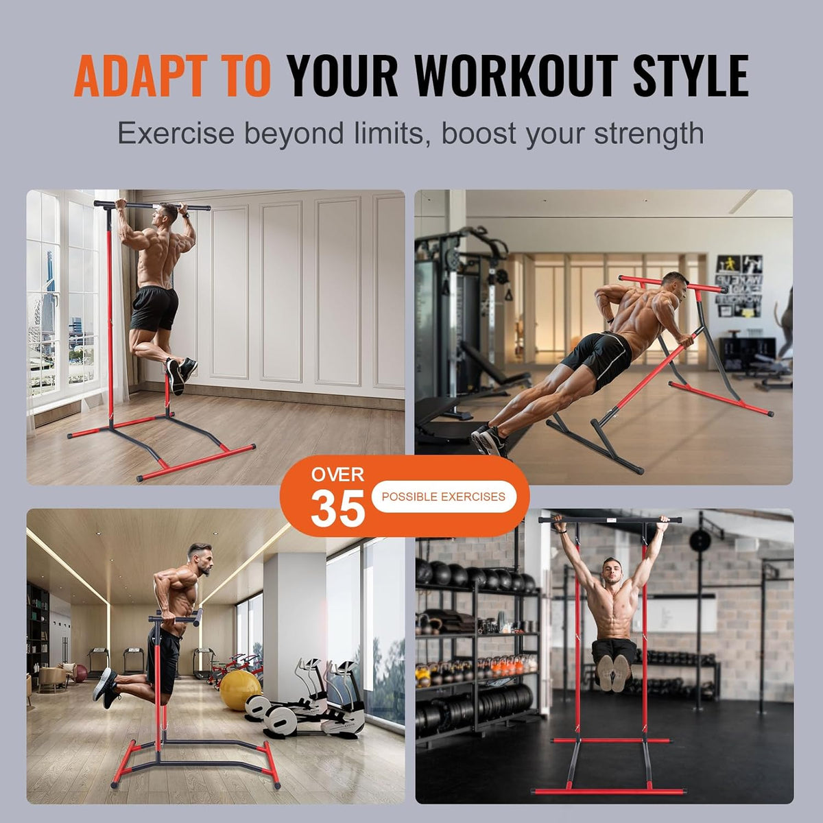 Black & Red 2-Level Height Adjustable Pull Up Bar Dip Station V662104