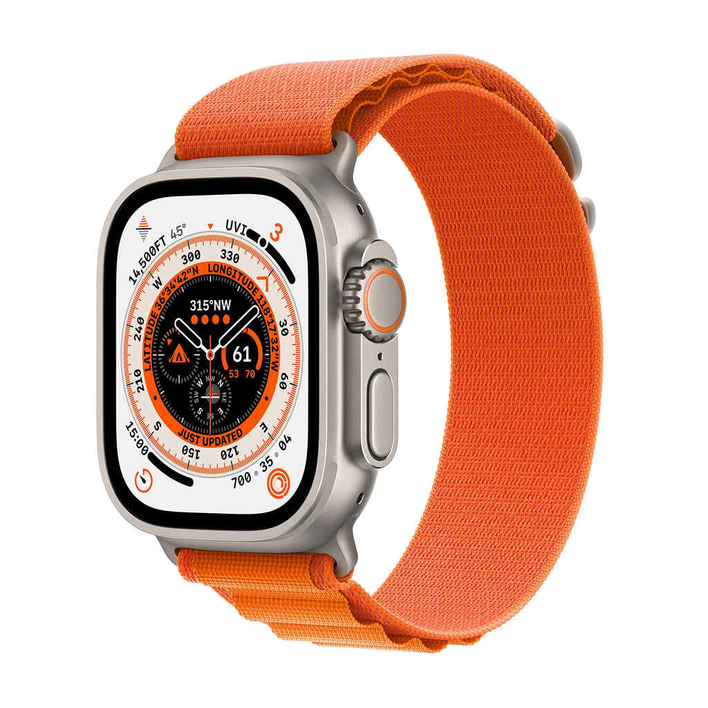 Apple Watch Ultra 49mm Smart Watch with Rugged Titanium Case & Orange Alpine Loop Small S1321