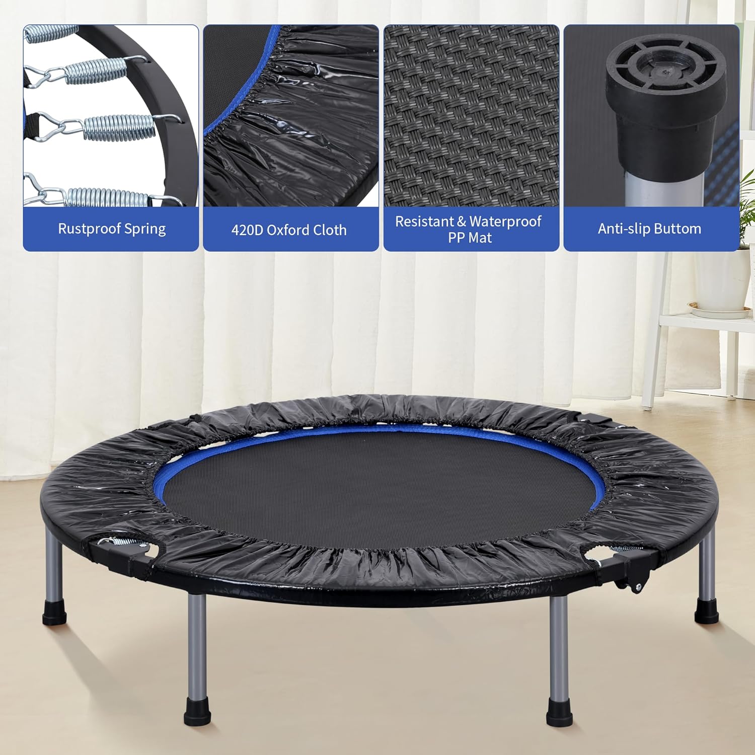 40" Foldable Mini Trampoline Rebounder without Handle Max Load 330lbs K155939