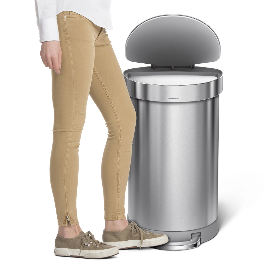 45 Liter Stainless Steel Semi-Round Step Trash Can with Soft-Close Lid E8159